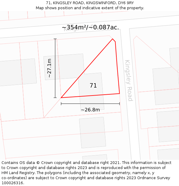 71, KINGSLEY ROAD, KINGSWINFORD, DY6 9RY: Plot and title map