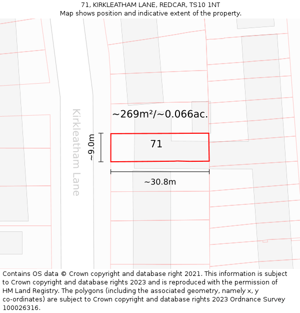 71, KIRKLEATHAM LANE, REDCAR, TS10 1NT: Plot and title map