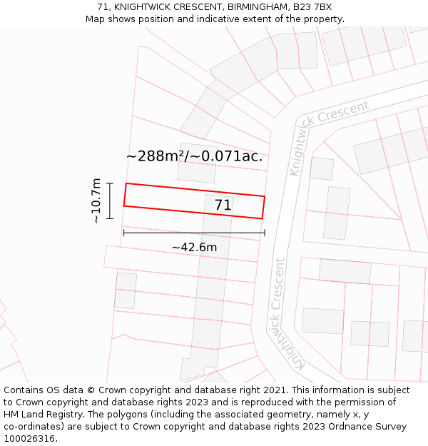 71, KNIGHTWICK CRESCENT, BIRMINGHAM, B23 7BX: Plot and title map