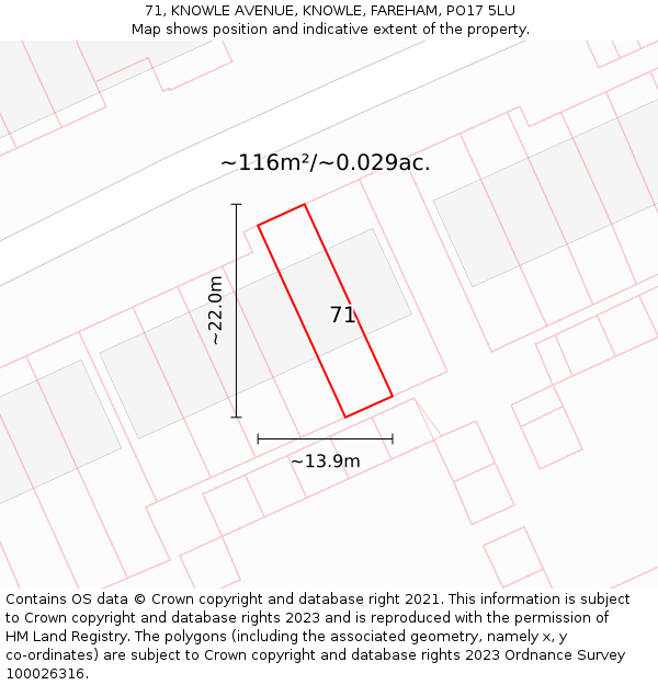 71, KNOWLE AVENUE, KNOWLE, FAREHAM, PO17 5LU: Plot and title map