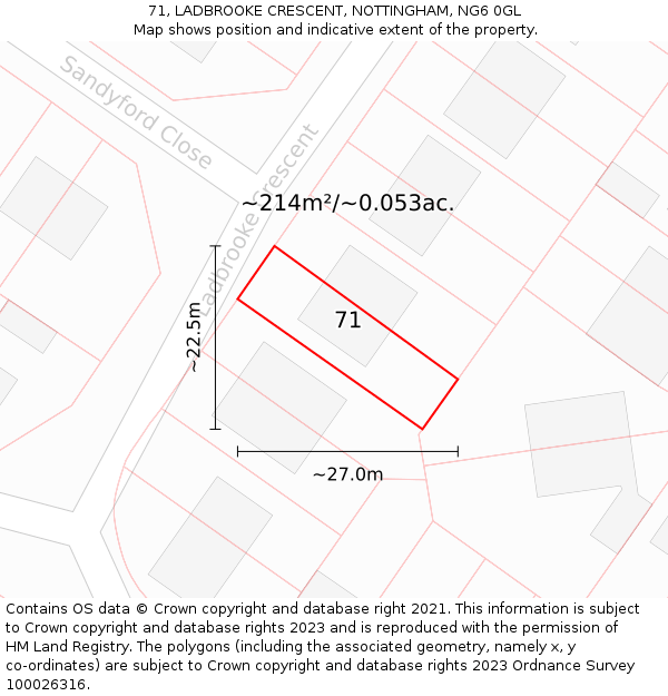 71, LADBROOKE CRESCENT, NOTTINGHAM, NG6 0GL: Plot and title map