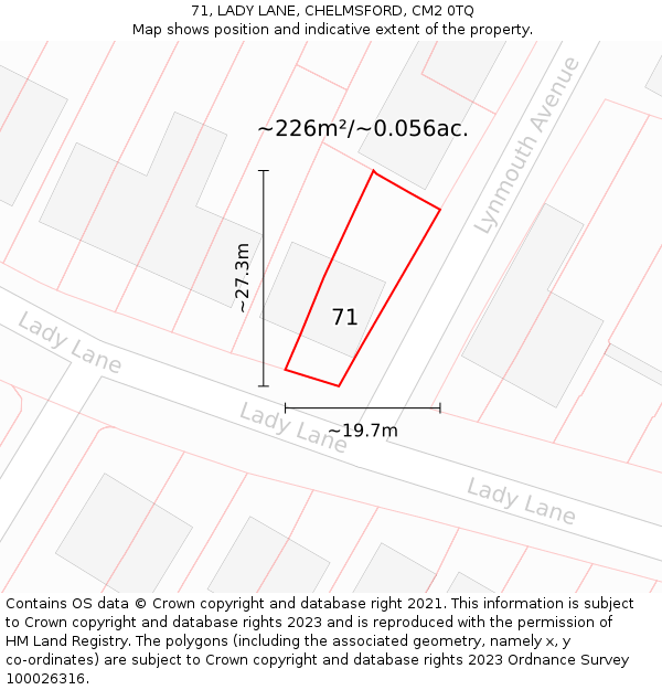 71, LADY LANE, CHELMSFORD, CM2 0TQ: Plot and title map