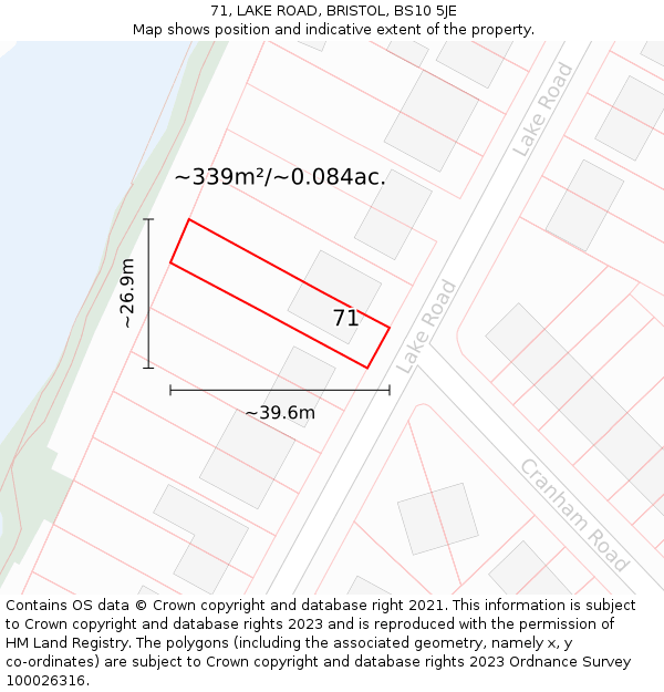 71, LAKE ROAD, BRISTOL, BS10 5JE: Plot and title map