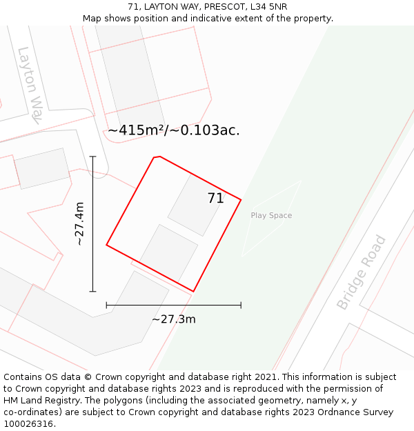 71, LAYTON WAY, PRESCOT, L34 5NR: Plot and title map
