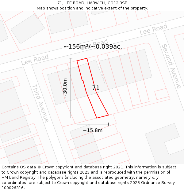 71, LEE ROAD, HARWICH, CO12 3SB: Plot and title map