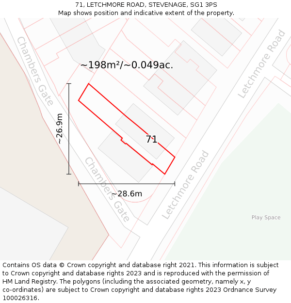 71, LETCHMORE ROAD, STEVENAGE, SG1 3PS: Plot and title map