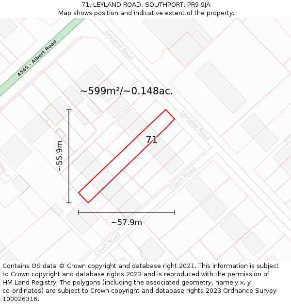 71, LEYLAND ROAD, SOUTHPORT, PR9 9JA: Plot and title map