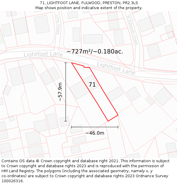 71, LIGHTFOOT LANE, FULWOOD, PRESTON, PR2 3LS: Plot and title map