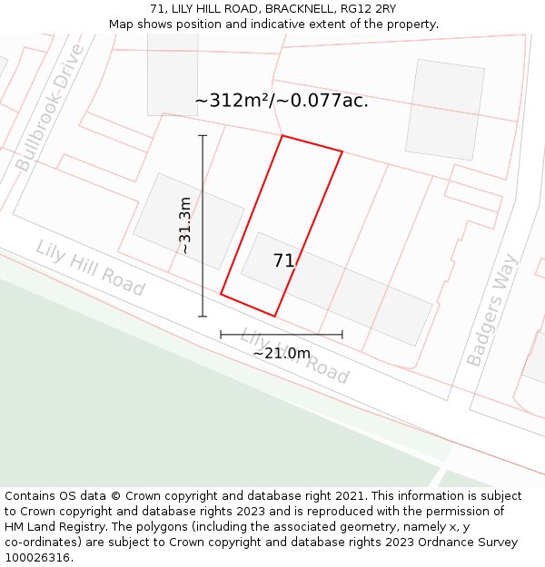 71, LILY HILL ROAD, BRACKNELL, RG12 2RY: Plot and title map