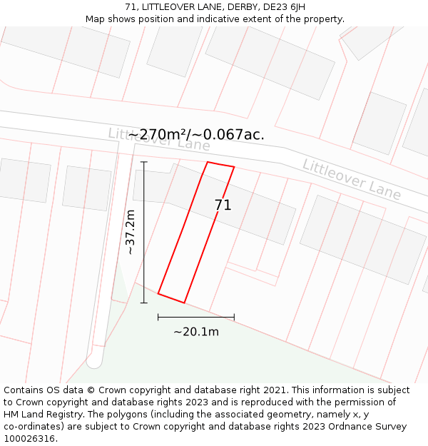 71, LITTLEOVER LANE, DERBY, DE23 6JH: Plot and title map