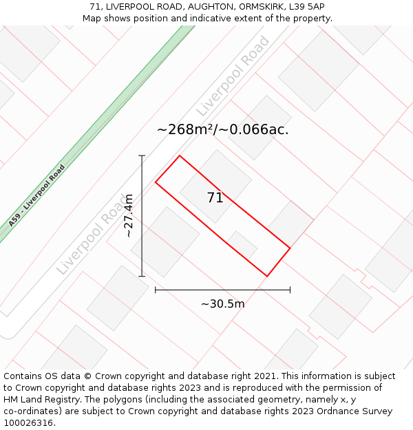 71, LIVERPOOL ROAD, AUGHTON, ORMSKIRK, L39 5AP: Plot and title map