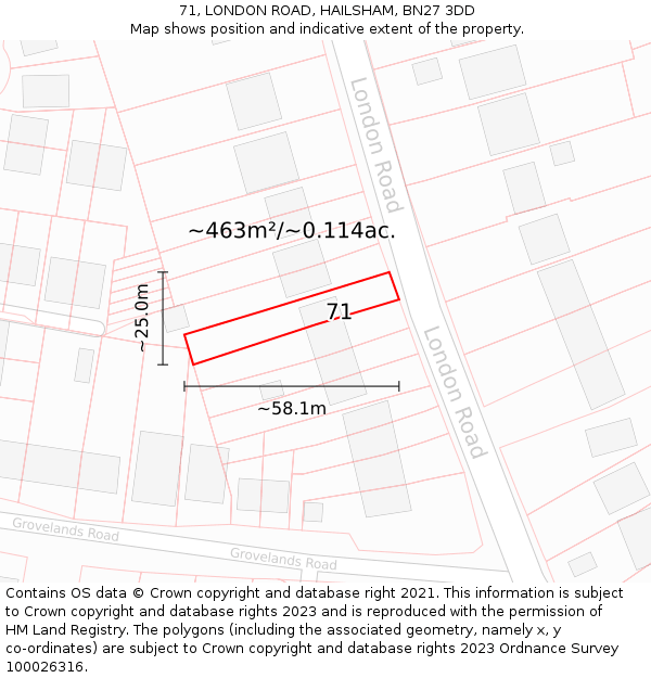 71, LONDON ROAD, HAILSHAM, BN27 3DD: Plot and title map