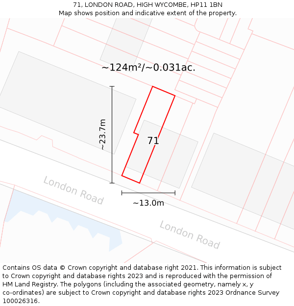 71, LONDON ROAD, HIGH WYCOMBE, HP11 1BN: Plot and title map