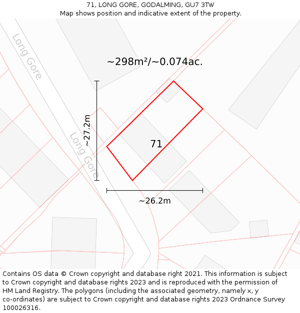 71, LONG GORE, GODALMING, GU7 3TW: Plot and title map