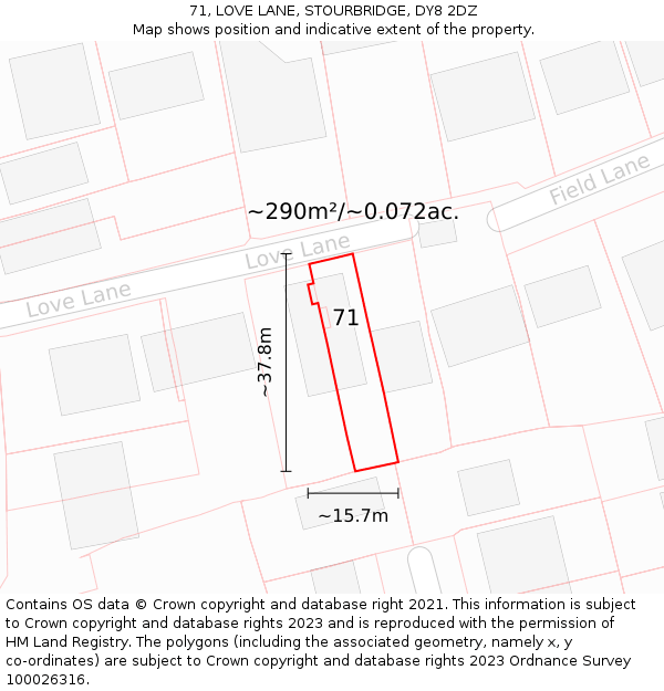 71, LOVE LANE, STOURBRIDGE, DY8 2DZ: Plot and title map