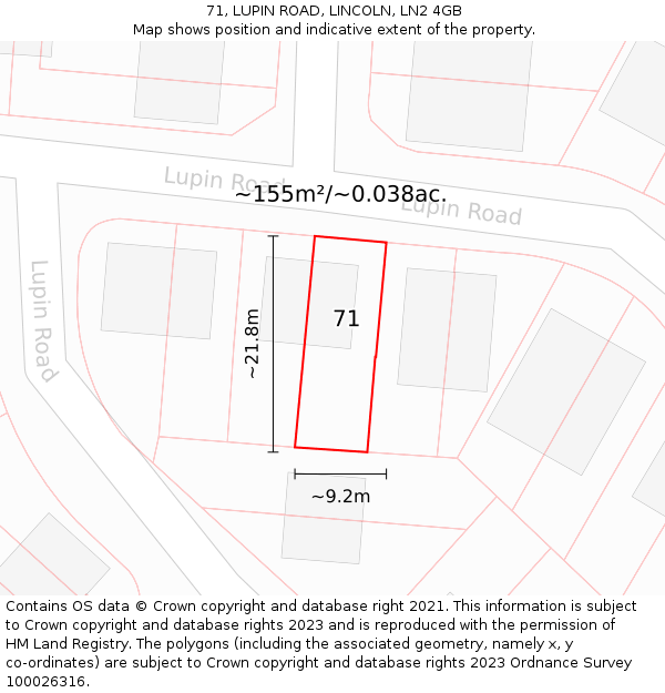 71, LUPIN ROAD, LINCOLN, LN2 4GB: Plot and title map