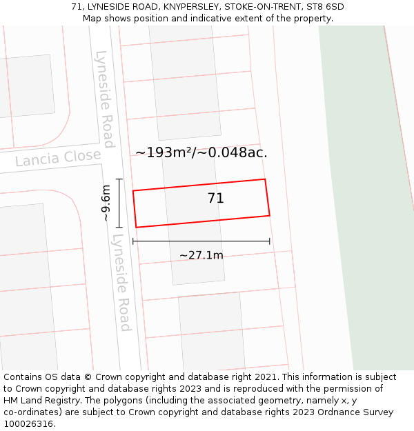 71, LYNESIDE ROAD, KNYPERSLEY, STOKE-ON-TRENT, ST8 6SD: Plot and title map