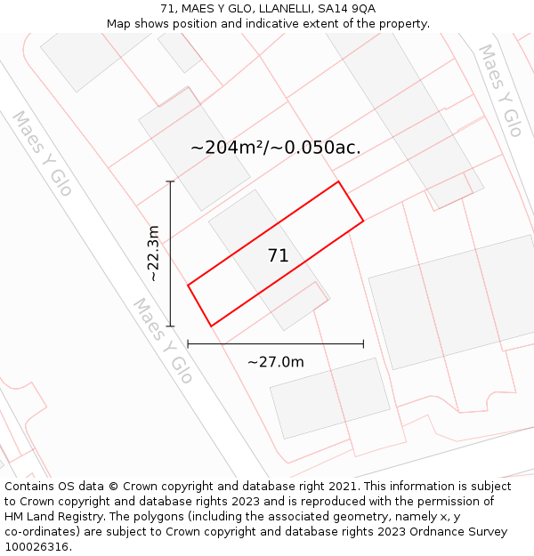 71, MAES Y GLO, LLANELLI, SA14 9QA: Plot and title map