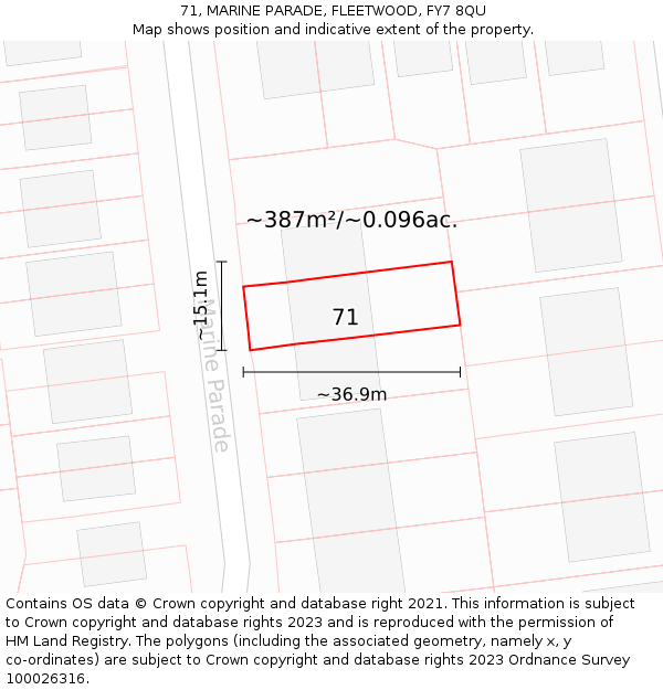 71, MARINE PARADE, FLEETWOOD, FY7 8QU: Plot and title map