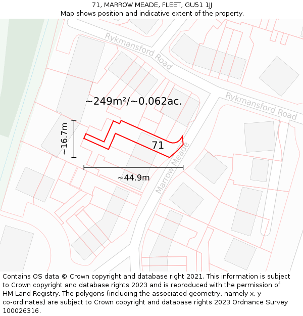 71, MARROW MEADE, FLEET, GU51 1JJ: Plot and title map