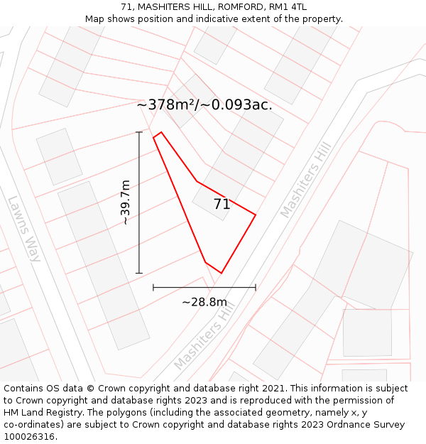 71, MASHITERS HILL, ROMFORD, RM1 4TL: Plot and title map