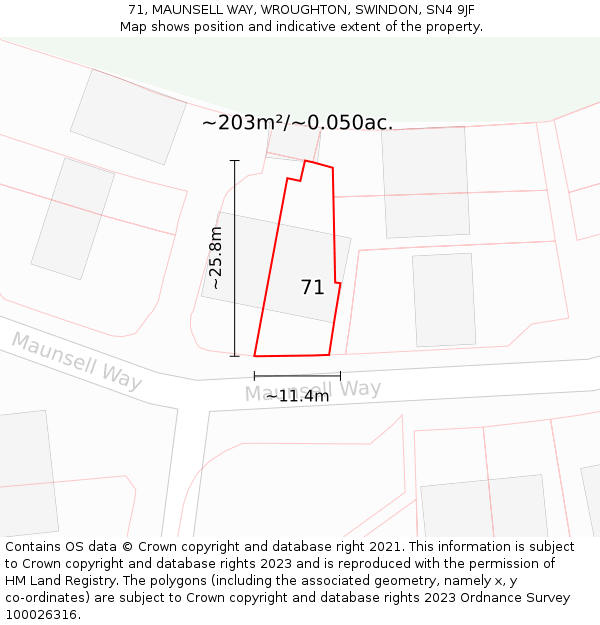 71, MAUNSELL WAY, WROUGHTON, SWINDON, SN4 9JF: Plot and title map