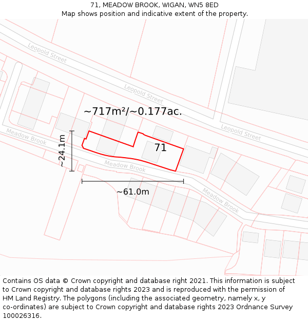71, MEADOW BROOK, WIGAN, WN5 8ED: Plot and title map