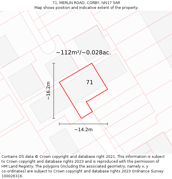 71, MERLIN ROAD, CORBY, NN17 5AR: Plot and title map