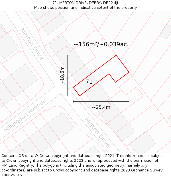 71, MERTON DRIVE, DERBY, DE22 4JL: Plot and title map