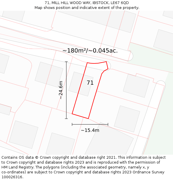 71, MILL HILL WOOD WAY, IBSTOCK, LE67 6QD: Plot and title map