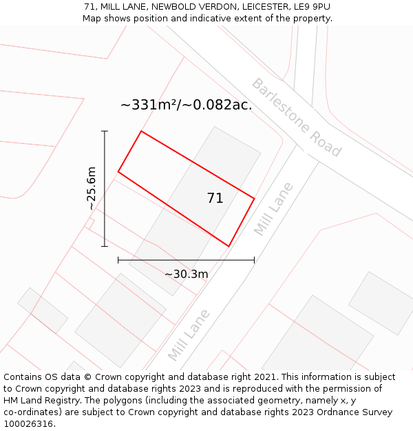 71, MILL LANE, NEWBOLD VERDON, LEICESTER, LE9 9PU: Plot and title map