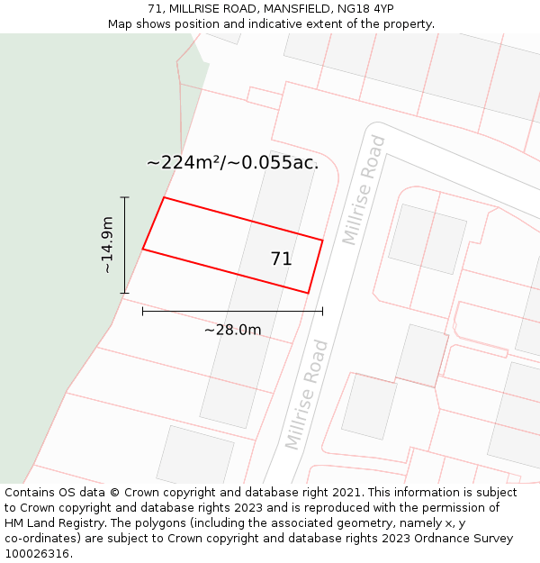 71, MILLRISE ROAD, MANSFIELD, NG18 4YP: Plot and title map