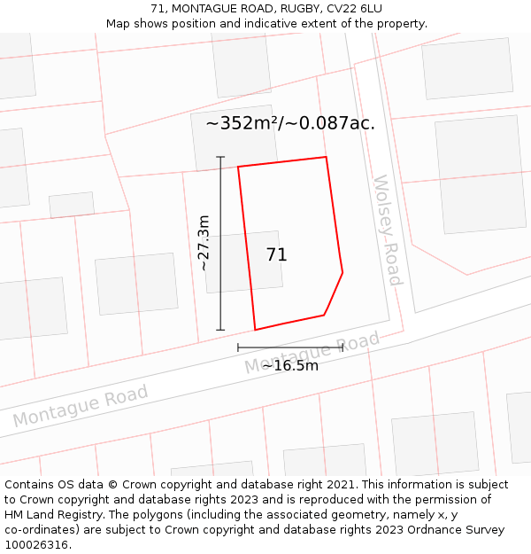 71, MONTAGUE ROAD, RUGBY, CV22 6LU: Plot and title map