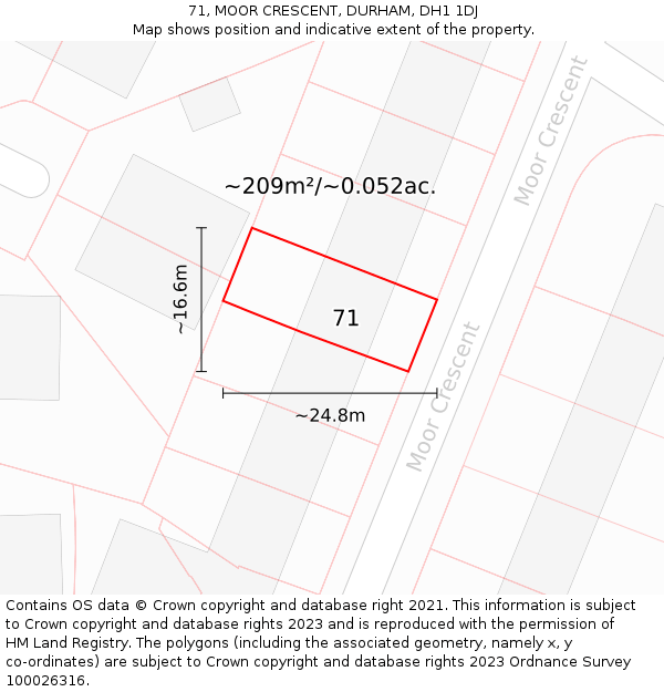 71, MOOR CRESCENT, DURHAM, DH1 1DJ: Plot and title map