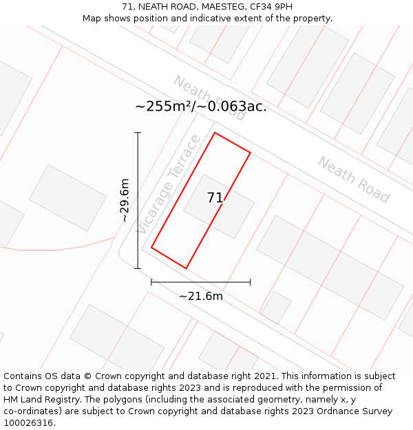 71, NEATH ROAD, MAESTEG, CF34 9PH: Plot and title map