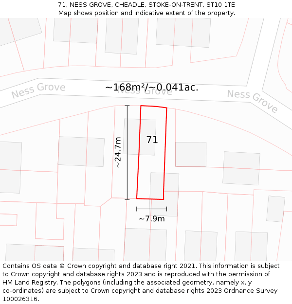 71, NESS GROVE, CHEADLE, STOKE-ON-TRENT, ST10 1TE: Plot and title map