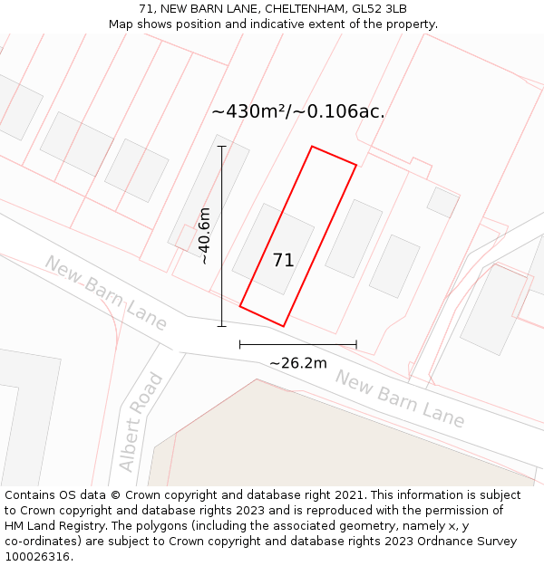 71, NEW BARN LANE, CHELTENHAM, GL52 3LB: Plot and title map