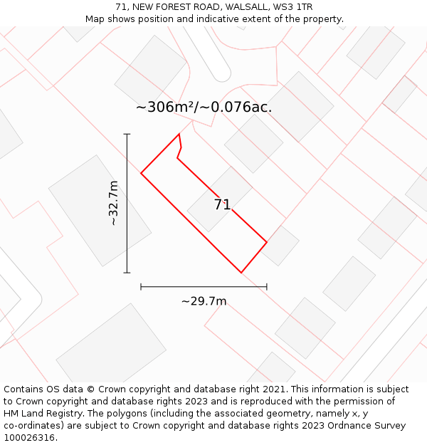 71, NEW FOREST ROAD, WALSALL, WS3 1TR: Plot and title map