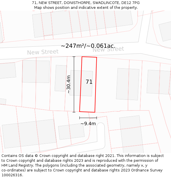 71, NEW STREET, DONISTHORPE, SWADLINCOTE, DE12 7PG: Plot and title map