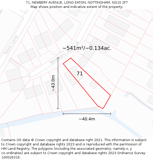 71, NEWBERY AVENUE, LONG EATON, NOTTINGHAM, NG10 2FT: Plot and title map