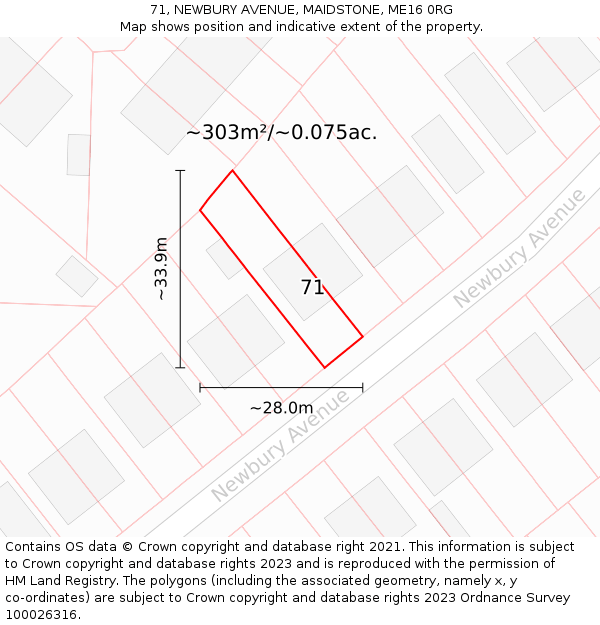 71, NEWBURY AVENUE, MAIDSTONE, ME16 0RG: Plot and title map
