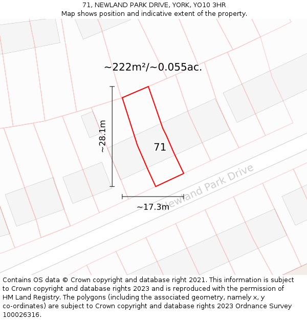 71, NEWLAND PARK DRIVE, YORK, YO10 3HR: Plot and title map