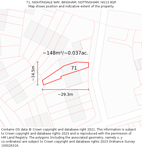 71, NIGHTINGALE WAY, BINGHAM, NOTTINGHAM, NG13 8QP: Plot and title map