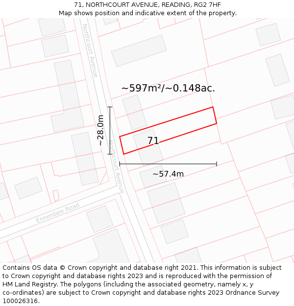 71, NORTHCOURT AVENUE, READING, RG2 7HF: Plot and title map