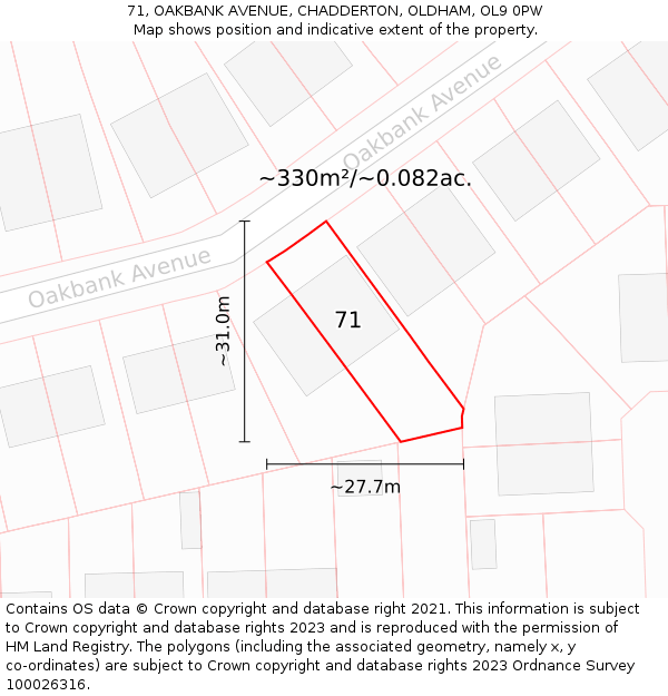 71, OAKBANK AVENUE, CHADDERTON, OLDHAM, OL9 0PW: Plot and title map