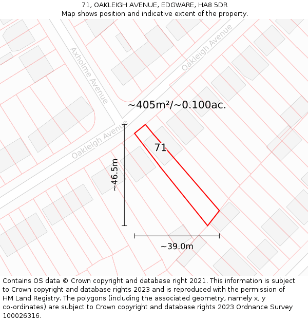 71, OAKLEIGH AVENUE, EDGWARE, HA8 5DR: Plot and title map