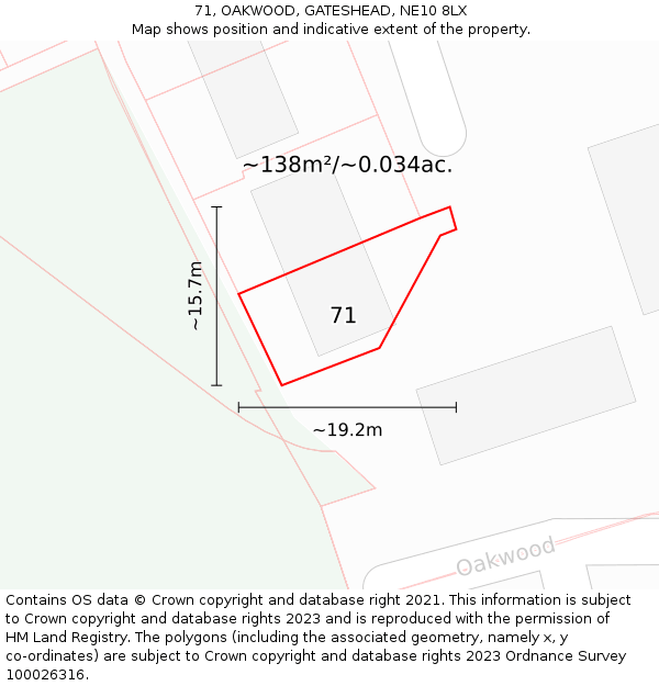 71, OAKWOOD, GATESHEAD, NE10 8LX: Plot and title map