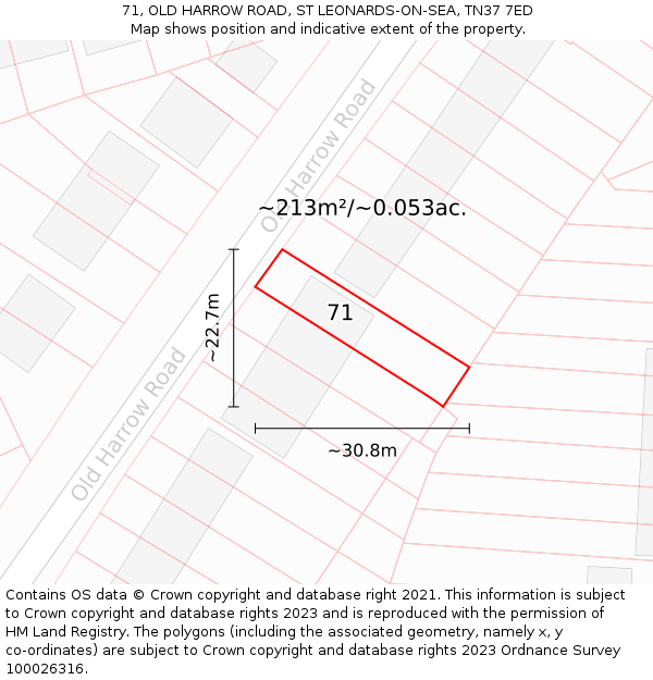 71, OLD HARROW ROAD, ST LEONARDS-ON-SEA, TN37 7ED: Plot and title map