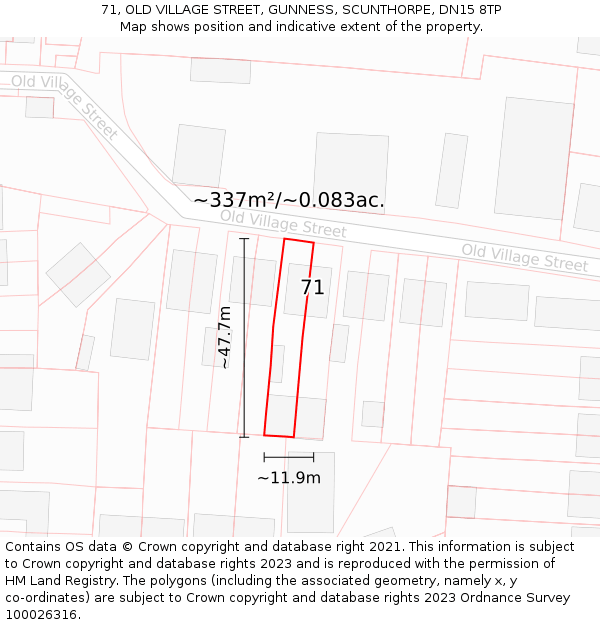 71, OLD VILLAGE STREET, GUNNESS, SCUNTHORPE, DN15 8TP: Plot and title map