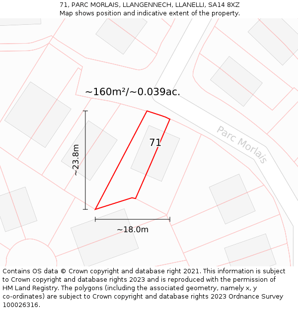 71, PARC MORLAIS, LLANGENNECH, LLANELLI, SA14 8XZ: Plot and title map